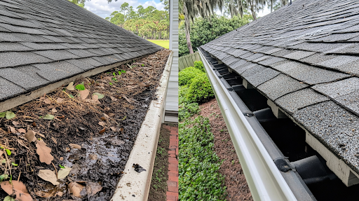 Gutters before and after being cleaned