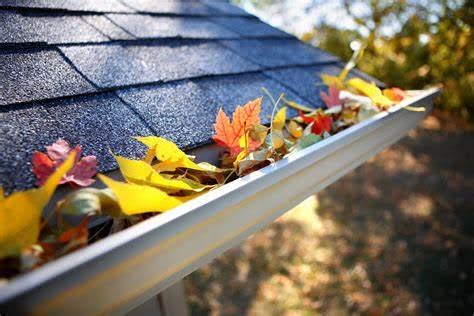 Clogged gutters filled with leaves