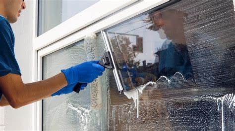 Windows being cleaned on a commercial property