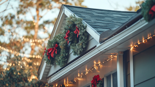 A house decorated for the holidays after having it's exterior cleaned